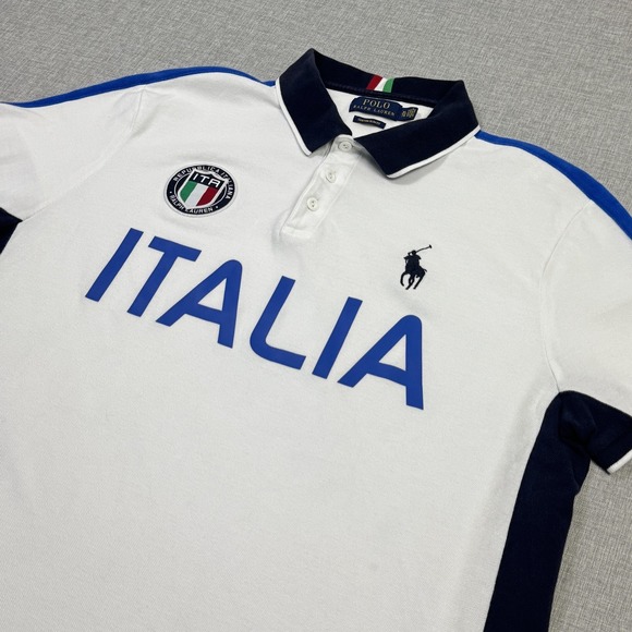 Polo Ralph Lauren Italia Polo Shirt Mens XL White Rugby Short Sleeve